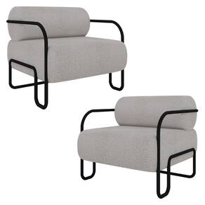 Poltrona Decorativa para Sala Industrial Kit 2 Kira K04 Bouclê Creme - Mpozenato