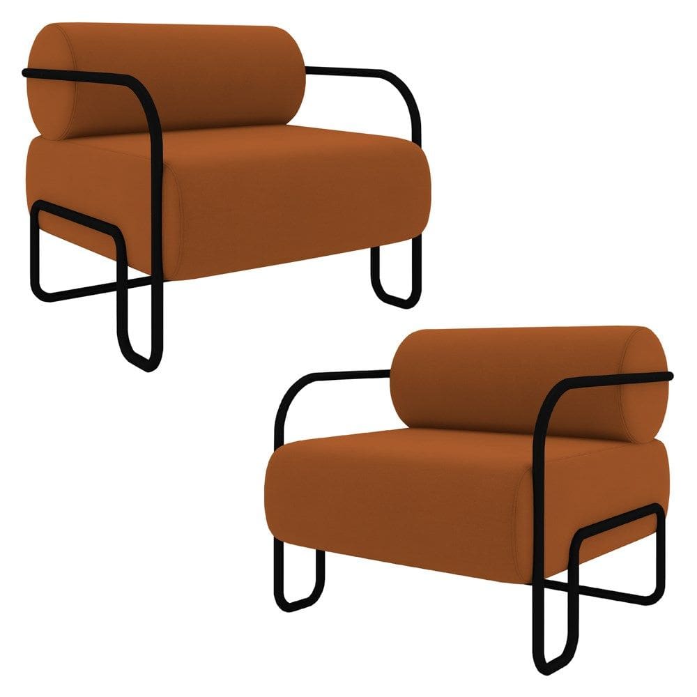 Poltrona Decorativa para Sala Industrial Kit 2 Kira K04 Veludo Telha - Mpozenato