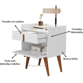 Mesa cabeceira denise 1 gaveta 1 porta pés palito branco