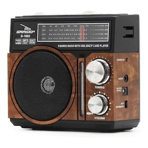 Radio portátil recarregável am/fm/usb/sd mp3 grasep d-1602