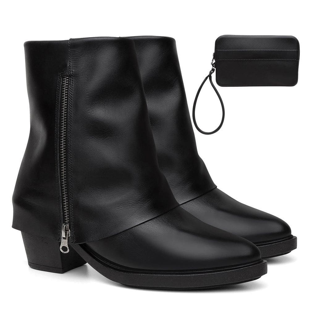 Bota Feminina Cano Curto Couro Zíper Casual + Carteira Kit