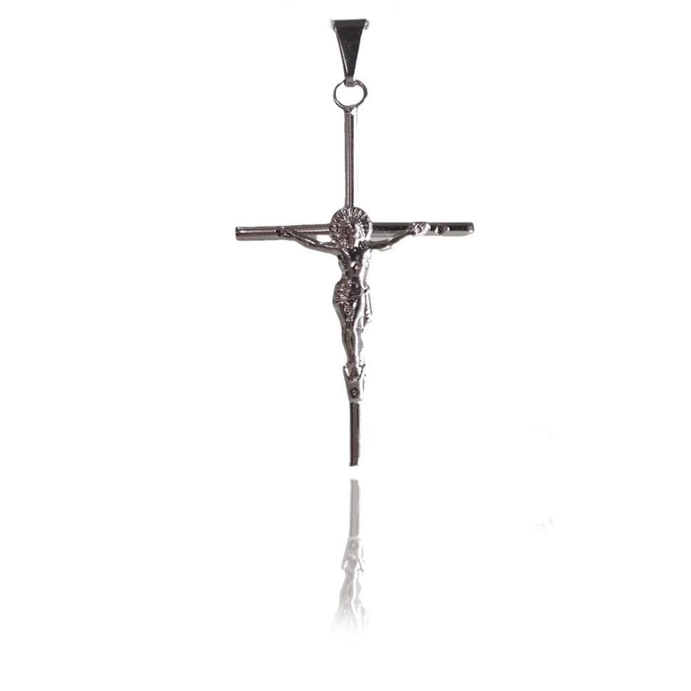 Pingente Cruz Com Cristo Aço Inox [F027]