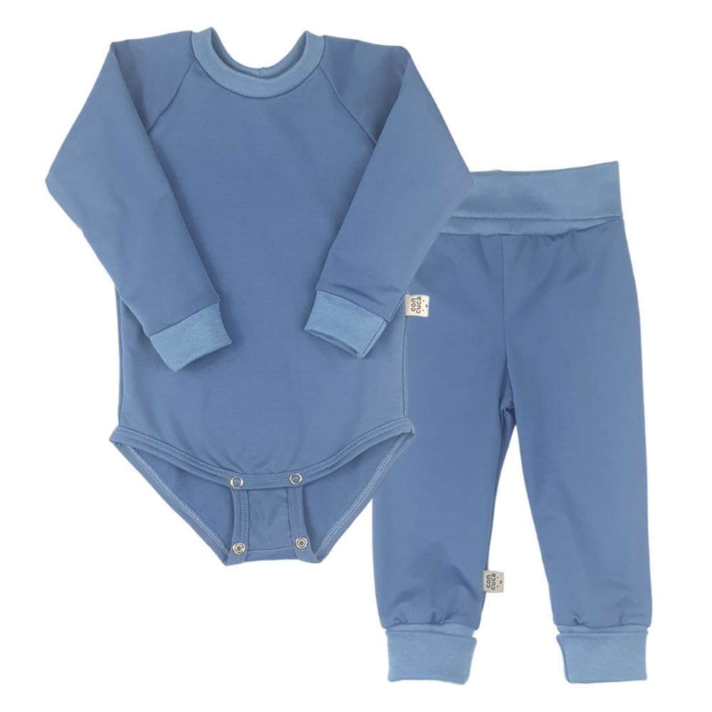 Kit Pijama Térmico Body e Calça Bebê Azul Jeans Concuca