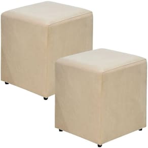 Kit 02 Puffs Quadrado L02 Sala De Estar Suede Bege