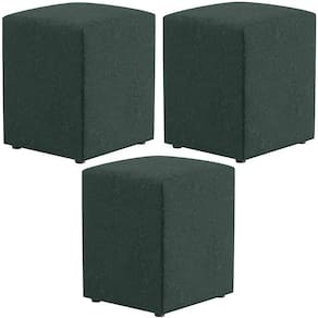 Kit 03 Puffs Quadrado L02 Decorativo Linho Verde