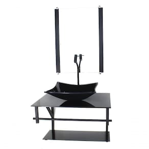 Gabinete De Vidro Para Banheiro 60cm Cuba Retangular Preto