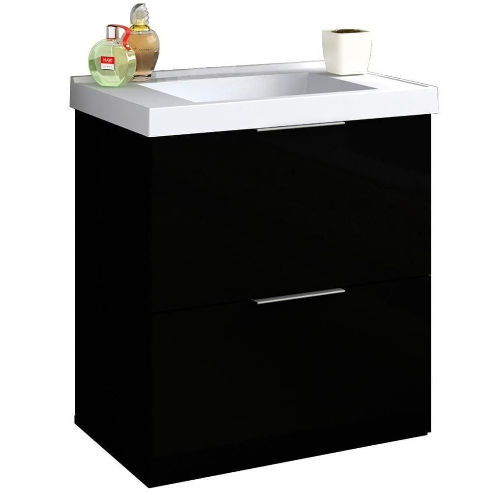 Armário Balcão Gabinete Para Banheiro 60Cm Preto Brilho