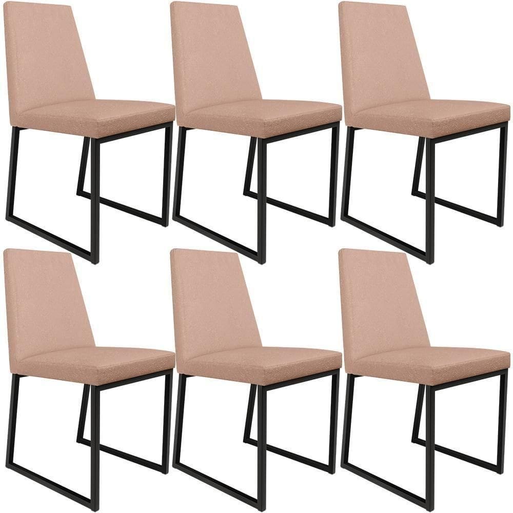 Kit 06 Cadeiras Para Sala De Jantar Base Aço Preto L02 Rosê