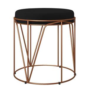 Puff Decorativo Aramado Bronze Zaya L02 Suede Preto