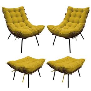 Kit 02 Poltronas E 02 Puffs Costela Base Fixa Suede