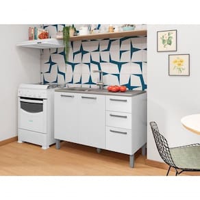 Balcão 1,2m 3 Portas 2 Gavetas Sem Tampo Mad Versalhes Branco Supremo