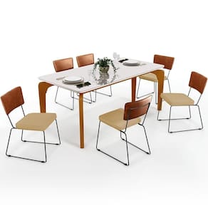 Mesa Capri 160 Off White E 6 Cadeiras B05 Camel Bege Escuro