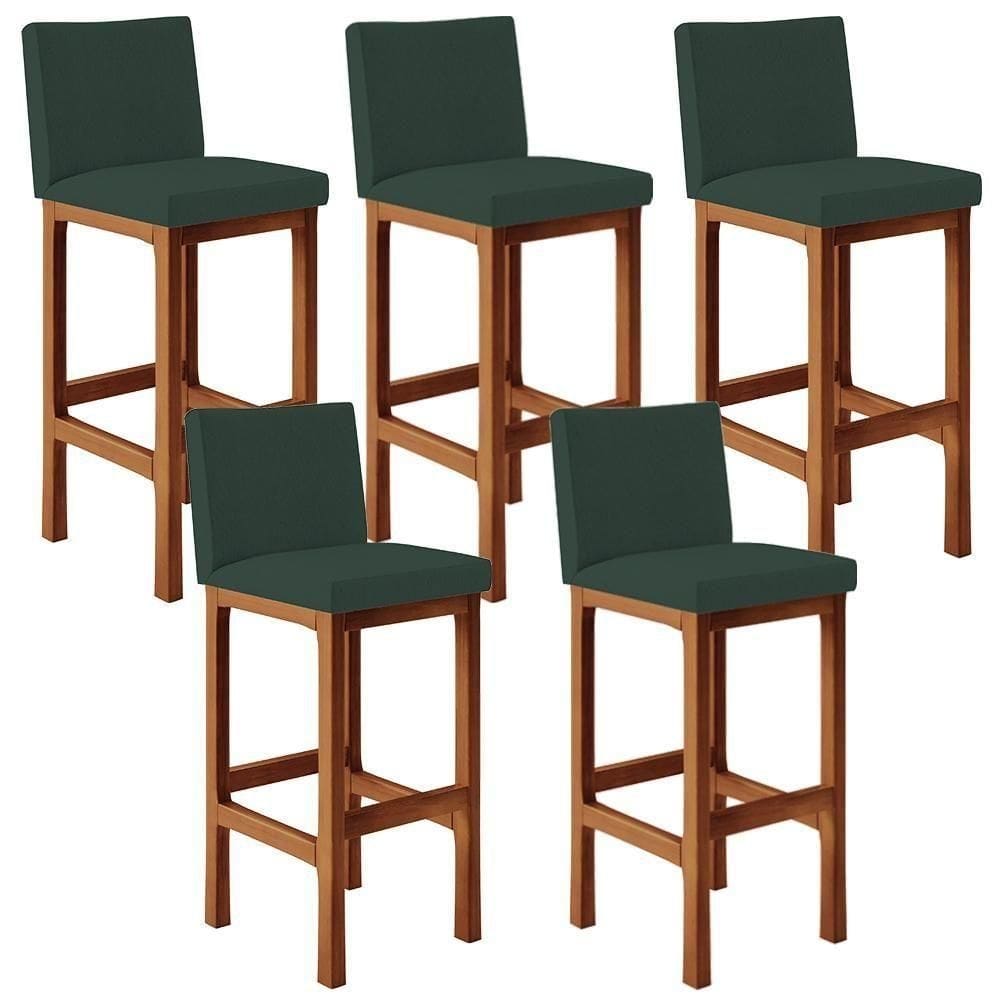 Kit 05 Banquetas Altas Alya Linho Verde Musgo
