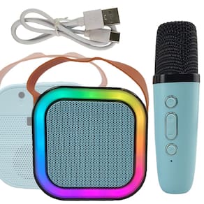 Caixa Som Microfone Karaoke Bluetooth Portatil Musica Audio Luz Led Efeito Voz Festa Comemoraçao Evento Curtiçao