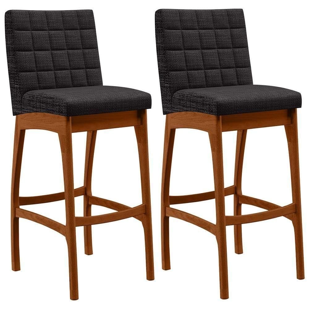 Kit 02 Banquetas Altas Mila Linho Chumbo