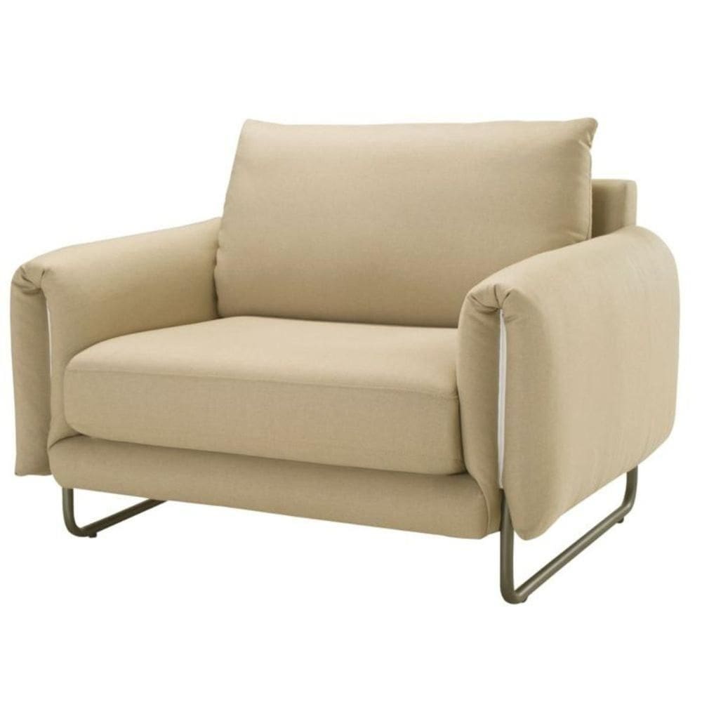 Poltrona com braços Herval MH-4205 Estrutura Madeira Maciça Estofado Bege Base Laca Fosca Grafite