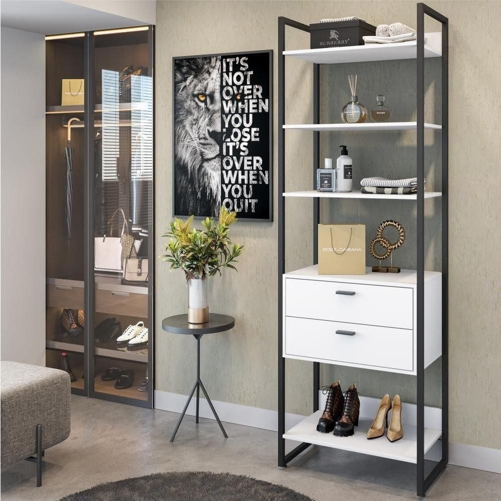 Roupeiro Cloe Com Gavetas Branco Preto