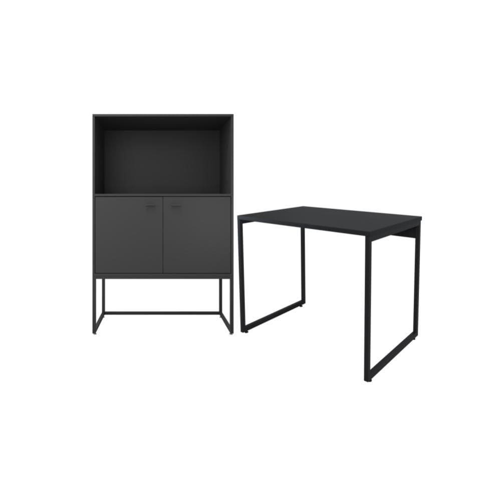 Conjunto De Armario Semi-aberto E Mesa Hektor Preto