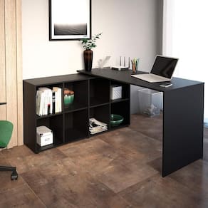 Mesa De Computador Em L 8 Nichos Delaware Preto