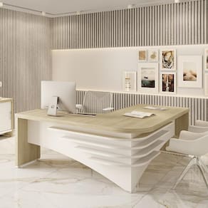 Mesa Em L Executiva Furnari Carvalho Branco