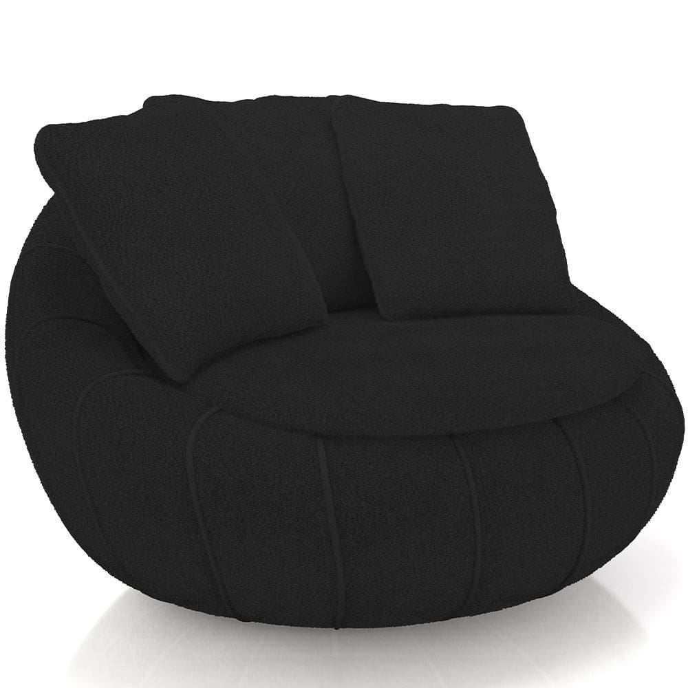 Poltrona Para Sala De Estar Decorativa Giratória Kira M03 Bouclê Preto - Lyam Decor