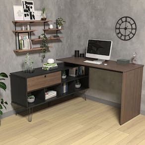 Mesa De Computador Em L 1 Porta Colorado Ipê Preto