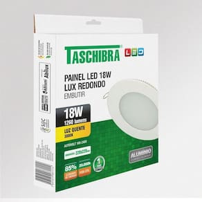 Painel De Led Redondo Embutir 18w Bivolt Taschibra 3000k Luz Quente