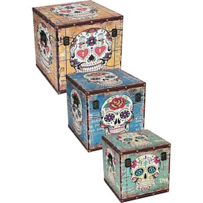 Skull Caixa Organizadora 33X34,5X34,5Cm Mdf Color 3Pç Bau