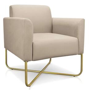 Poltrona Decorativa Base Industrial X Dourada Maressa S03 Suede Bege