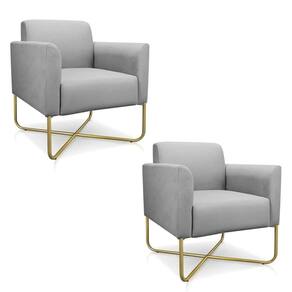 Kit 2 Poltronas Decorativas Base Industrial X Dourada Maressa S10 Suede Cinza
