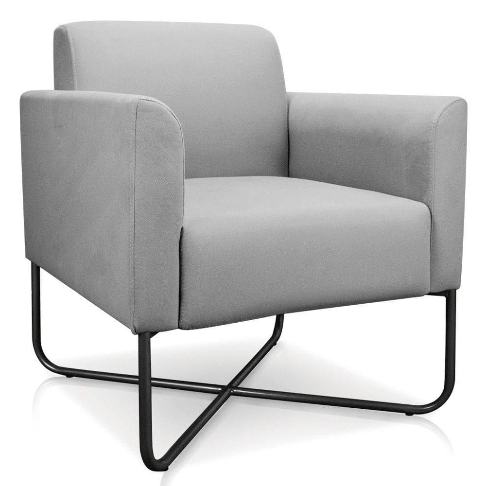 Poltrona Decorativa Base Industrial X Preta Maressa S10 Suede Cinza