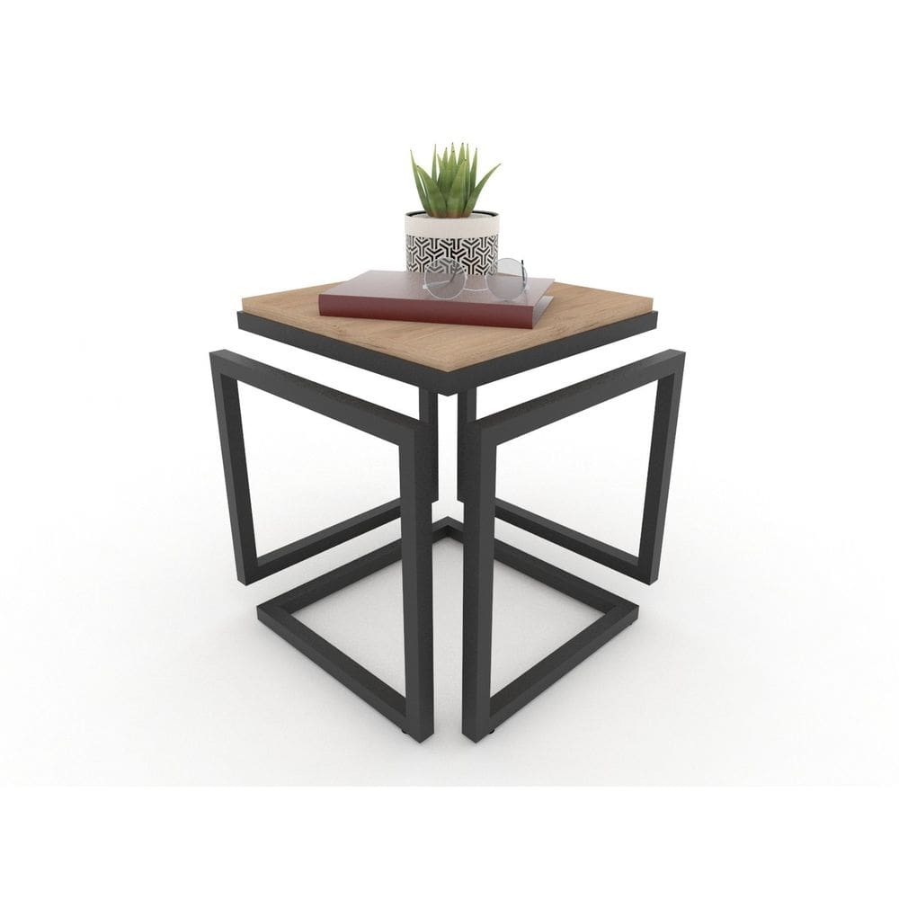Mesa Lateral Cubo  Metalon Preto