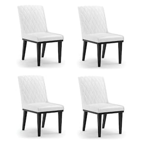Cadeira Sala de Jantar Base Madeira Preto kit 4 Sofia Sintético PU Branco D03 - D`Rossi