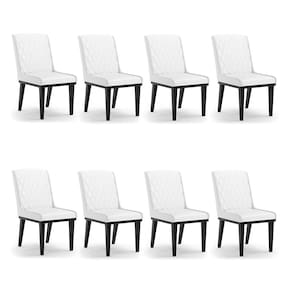 Cadeira Sala de Jantar Base Madeira Preto kit 8 Sofia Sintético Branco D03 - D`Rossi
