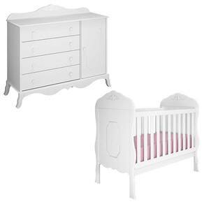 Berço Americano e Cômoda Infantil Realeza Branco Acetinado - Canaã