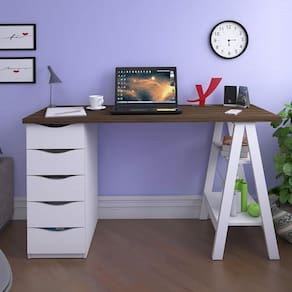 Mesa De Escritório Com 5 Gavetas Mississipi Nogal Branco
