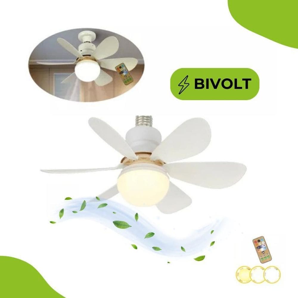 Ventilador De Teto Com Lâmpada E27 60W E Controle Bivolt