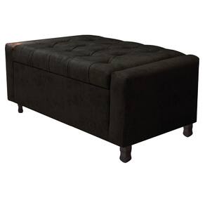 Calçadeira Baú Solteiro Everest P02 90cm Para Cama Box Suede Preto