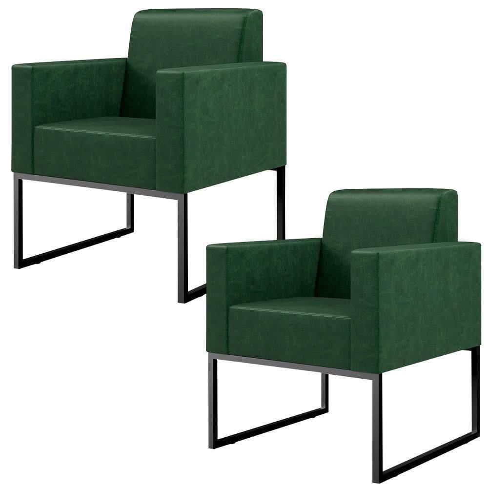 Kit 02 Poltronas Base Fixa Metal Facto Verde Musgo