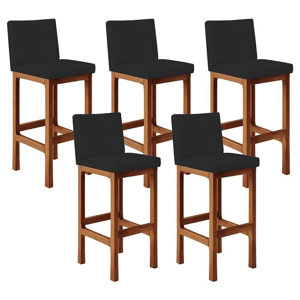 Kit 05 Banquetas Altas Alya Suede Preto