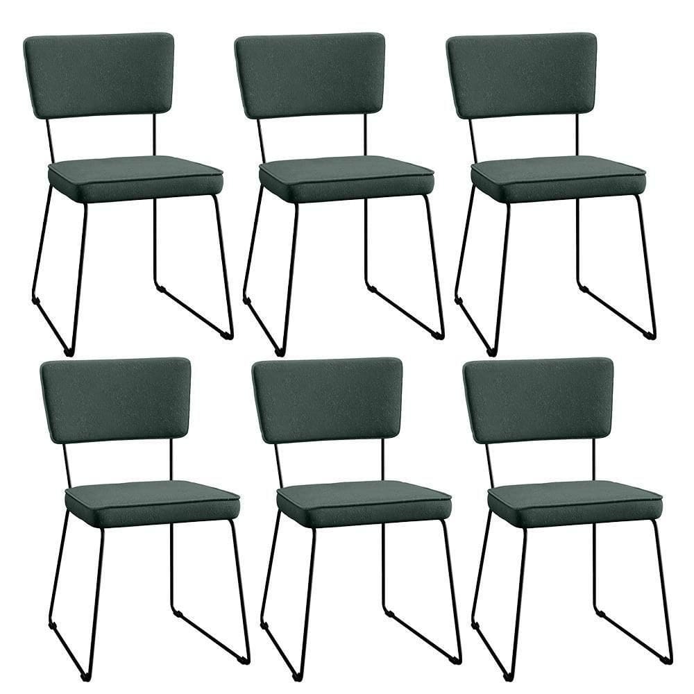 Kit 06 Cadeiras Estofada Para Sala Base Em Aço Verde Musgo