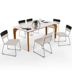 Mesa Capri 160cm Off White Com 6 Cadeiras Preto Champagne