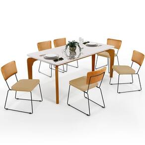 Mesa Capri 160cm Off White E 6 Cadeiras B05 WhiBege Escuro