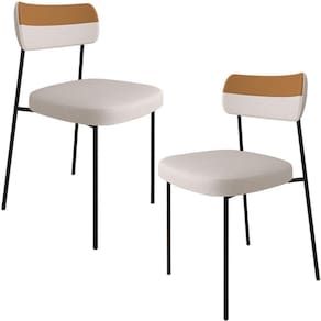 Kit 2 Cadeira Estofada Sala Jantar F01 Linho Bege Caramelo