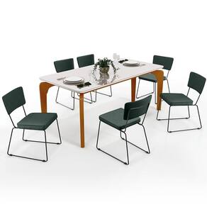 Mesa De Jantar 160cm Off White Com 6 Cadeiras Verde Musgo
