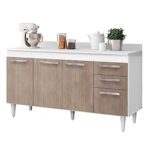 Balcão Gabinete 150Cm 4 Portas L03 Branco/Castanho