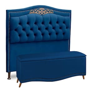 Cabeceira E Calçadeira Baú Box Casal 140cm Azul Marinho