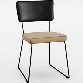 Cadeira Estofada Sala Jantar Preto Linho Bege Escuro