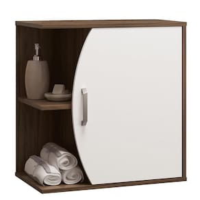 Armário Balcão Gabinete Para Banheiro 60Cm Branco Nogal