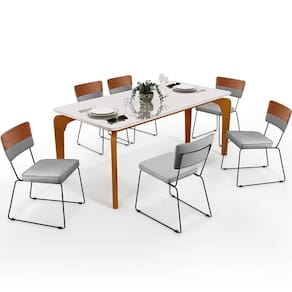 Mesa Capri 160cm Off White Com 6 Cadeiras Faixa Camel Cinza